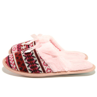 Розови дамски пантофки, текстилна материя - равни обувки за целогодишно ползване N 100014524