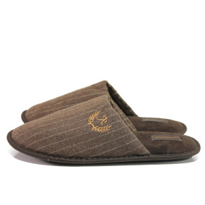 Кафяви домашни чехли, текстилна материя - равни обувки за целогодишно ползване N 100014531