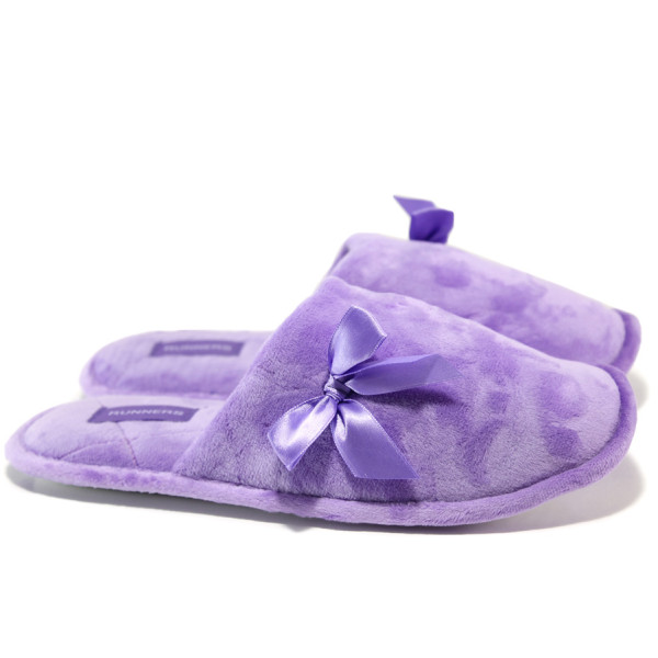 Лилави дамски пантофки, текстилна материя - ежедневни обувки за целогодишно ползване N 100014554