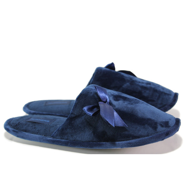 Тъмносини дамски пантофки, текстилна материя - ежедневни обувки за целогодишно ползване N 100014555