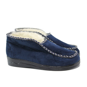 ТъмноСини анатомични домашни чехли, текстилна материя - равни обувки за есента и зимата N 100014687