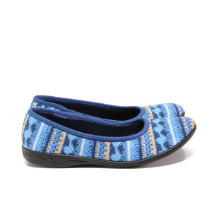 Сини анатомични домашни чехли, текстилна материя - равни обувки за есента и зимата N 100014690