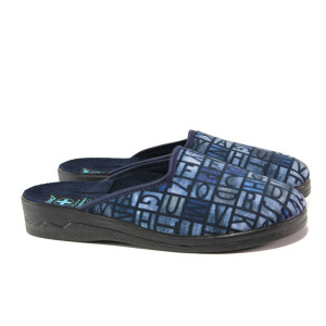 Тъмносини домашни чехли, текстилна материя - равни обувки за есента и зимата N 100014695