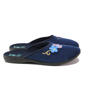 Тъмносини домашни чехли, текстилна материя - равни обувки за есента и зимата N 100014696