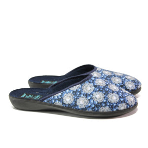 Тъмносини домашни чехли, текстилна материя - равни обувки за есента и зимата N 100014698