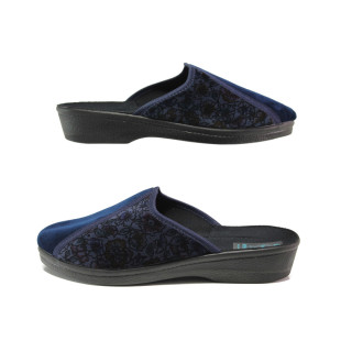 Тъмносини домашни чехли, текстилна материя - равни обувки за есента и зимата N 100014700