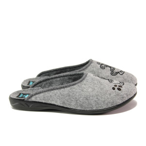 Сиви домашни чехли, текстилна материя - равни обувки за есента и зимата N 100014704