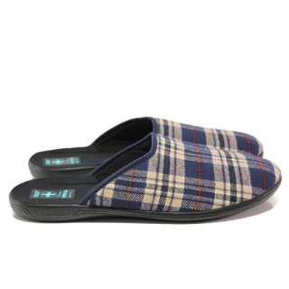 Сини домашни чехли, текстилна материя - равни обувки за есента и зимата N 100014705