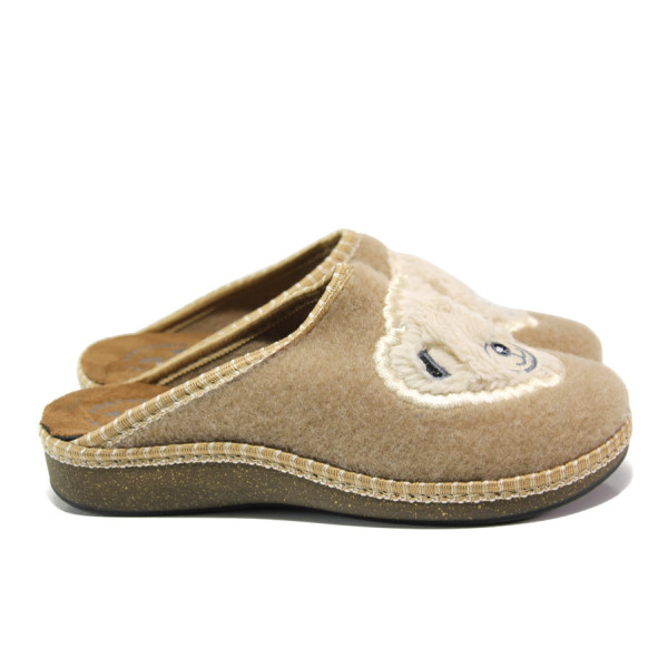 Бежови дамски пантофки, текстилна материя - равни обувки за целогодишно ползване N 100014732