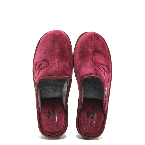 Винени дамски пантофки, текстилна материя - равни обувки за целогодишно ползване N 100014726