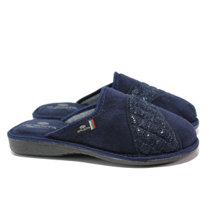 Тъмносини дамски пантофки, текстилна материя - равни обувки за целогодишно ползване N 100014729