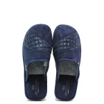 Тъмносини дамски пантофки, текстилна материя - равни обувки за целогодишно ползване N 100014729