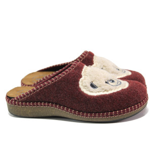 Винени дамски пантофки, текстилна материя - равни обувки за целогодишно ползване N 100014731