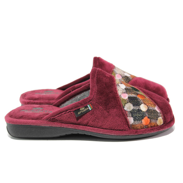 Винени дамски пантофки, текстилна материя - равни обувки за целогодишно ползване N 100014727