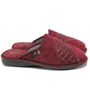 Винени дамски пантофки, текстилна материя - равни обувки за целогодишно ползване N 100014728