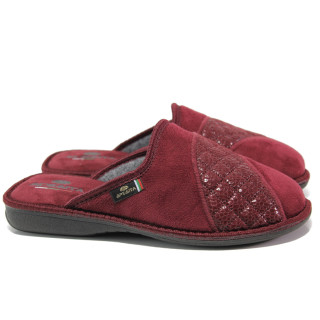 Винени дамски пантофки, текстилна материя - равни обувки за целогодишно ползване N 100014728