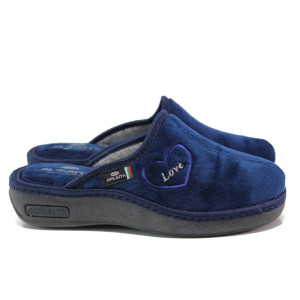 Тъмносини дамски пантофки, текстилна материя - равни обувки за целогодишно ползване N 100014725