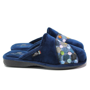 Тъмносини дамски пантофки, текстилна материя - равни обувки за целогодишно ползване N 100014735