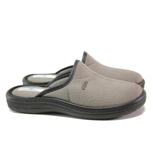 Сиви мъжки чехли, текстилна материя - равни обувки за целогодишно ползване N 100014724