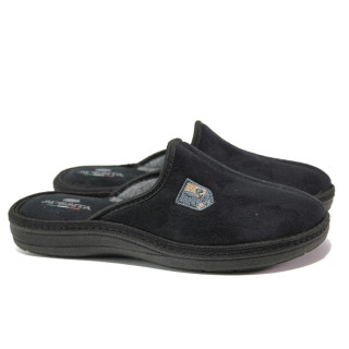 Черни анатомични мъжки чехли, текстилна материя - равни обувки за целогодишно ползване N 100014718