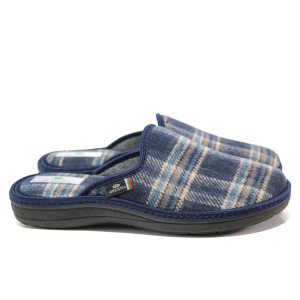 Тъмносини мъжки чехли, текстилна материя - равни обувки за целогодишно ползване N 100014715