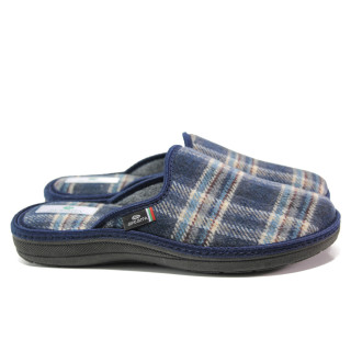 Тъмносини мъжки чехли, текстилна материя - равни обувки за целогодишно ползване N 100014715