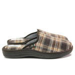 Кафяви мъжки чехли, текстилна материя - равни обувки за целогодишно ползване N 100014714