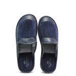 Тъмносини мъжки чехли, еко-кожа и текстилна материя - равни обувки за целогодишно ползване N 100014721