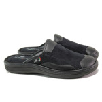Черни мъжки чехли, еко-кожа и текстилна материя - равни обувки за целогодишно ползване N 100014720