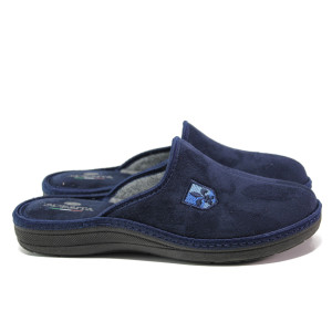 Тъмносини мъжки чехли, текстилна материя - равни обувки за целогодишно ползване N 100014716