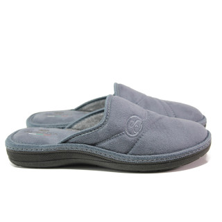 Сиви мъжки чехли, текстилна материя - равни обувки за целогодишно ползване N 100014723