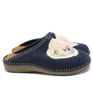 Тъмносини дамски пантофки, текстилна материя - равни обувки за целогодишно ползване N 100014733