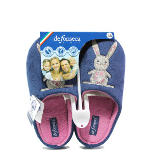 Тъмносини дамски пантофки, текстилна материя - равни обувки за целогодишно ползване N 100014757