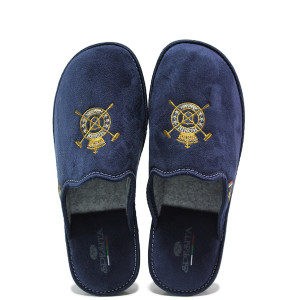 Тъмносини домашни чехли, текстилна материя - равни обувки за целогодишно ползване N 100014990