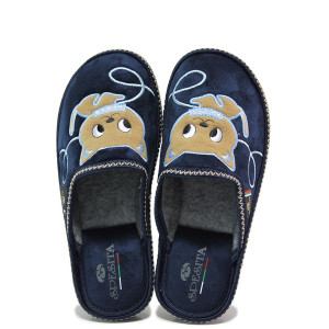 Тъмносини домашни чехли, текстилна материя - равни обувки за целогодишно ползване N 100014996