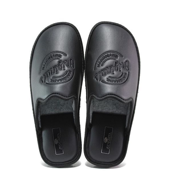Черни домашни чехли, здрава еко-кожа - равни обувки за целогодишно ползване N 100014994