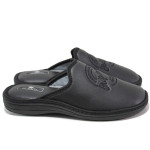 Черни домашни чехли, здрава еко-кожа - равни обувки за целогодишно ползване N 100014994