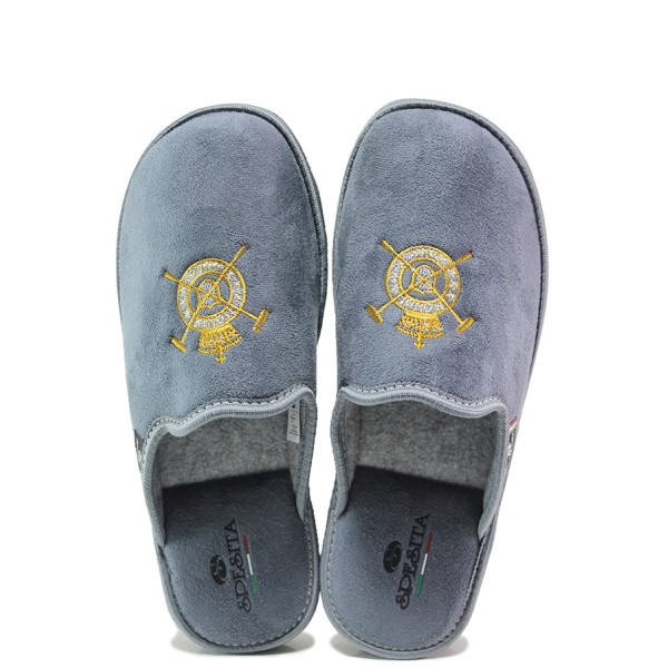 Сиви домашни чехли, текстилна материя - равни обувки за целогодишно ползване N 100014991