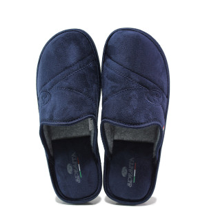 Тъмносини домашни чехли, текстилна материя - равни обувки за целогодишно ползване N 100014992