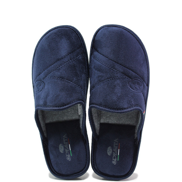 Тъмносини домашни чехли, текстилна материя - равни обувки за целогодишно ползване N 100014992