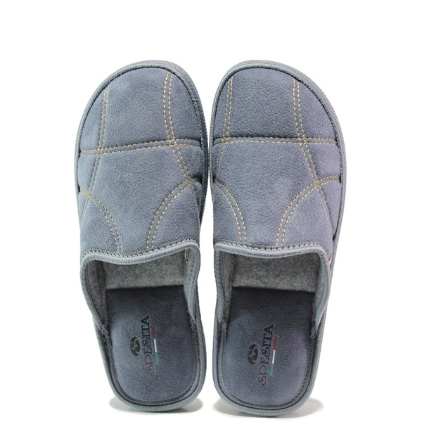 Сиви домашни чехли, текстилна материя - равни обувки за целогодишно ползване N 100014993