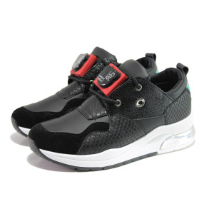 Черни спортни дамски обувки, здрава еко-кожа - спортни обувки за пролетта и лятото N 100013537