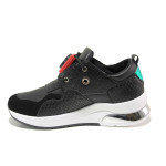 Черни спортни дамски обувки, здрава еко-кожа - спортни обувки за пролетта и лятото N 100013537