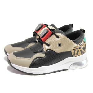 Черни спортни дамски обувки, здрава еко-кожа - спортни обувки за пролетта и лятото N 100013536