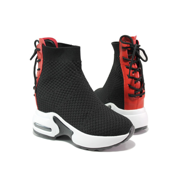 Черни спортни дамски обувки, текстилна материя - спортни обувки за пролетта и лятото N 100013538