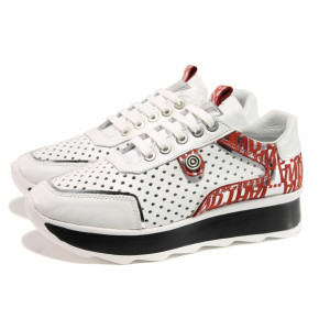 Бели спортни дамски обувки, естествена кожа - спортни обувки за пролетта и лятото N 100013665