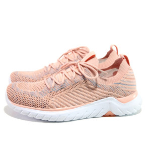 Коралови дамски маратонки, текстилна материя - спортни обувки за пролетта и лятото N 100013728