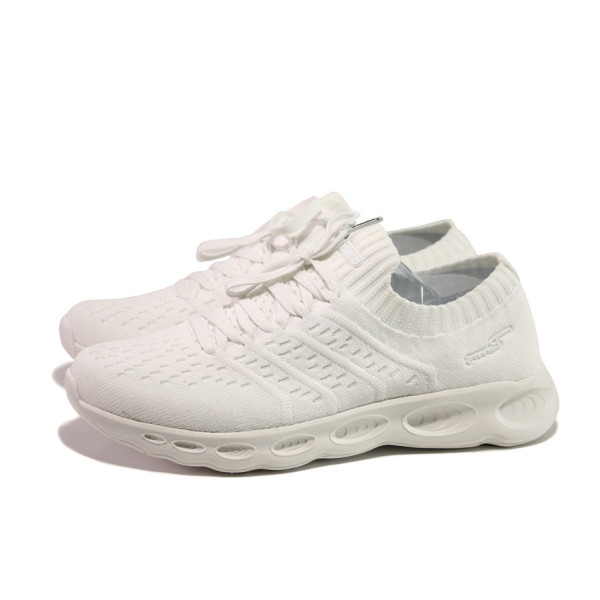 Бели дамски маратонки, текстилна материя - спортни обувки за пролетта и лятото N 100013733