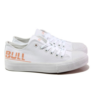 Бели дамски маратонки, текстилна материя - спортни кецове за пролетта и лятото N 100013736