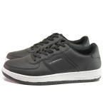 Черни дамски обувки с равна подметка, здрава еко-кожа - спортни обувки за пролетта и лятото N 100013695
